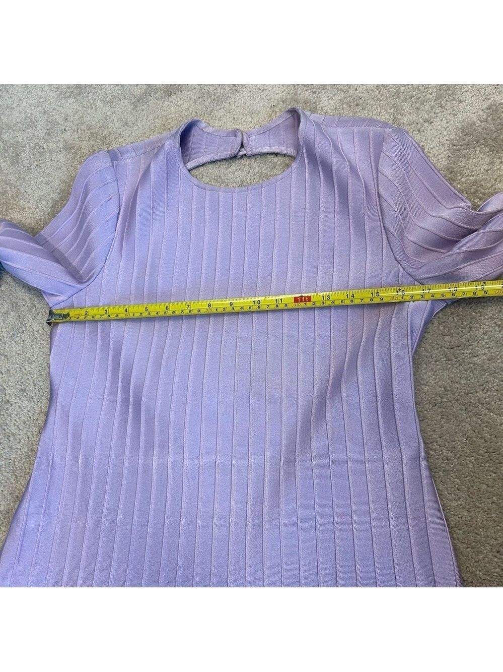 St. John Ottoman ribbed open back knit fit & flare midi dress lilac purple NWT - Picture 13 of 16